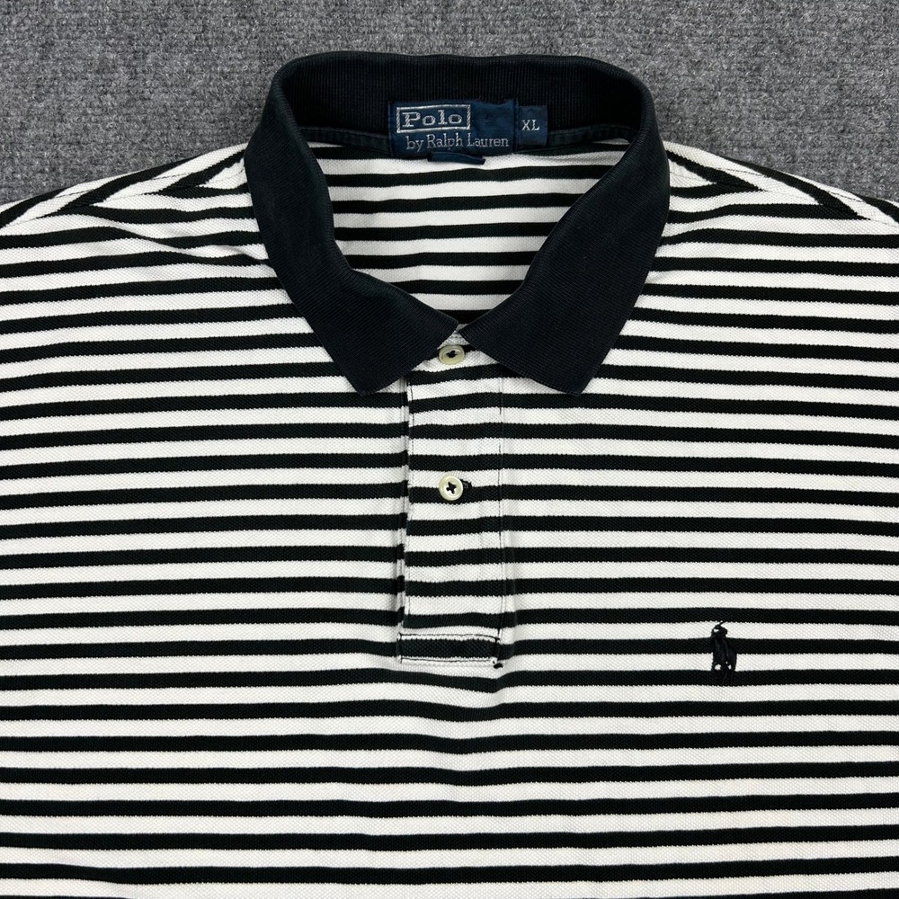 Polo Ralph Lauren Polo Shirt Mens XL Black White Striped Cotton Pique Classic